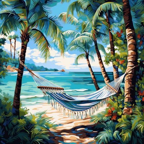 Image of Moohue Needlepoint Kits 14CT Counted Stamped Cross Stitch Kits for Adults Advanced Beach Trees Cross Stitch Patterns (Beach Trees)