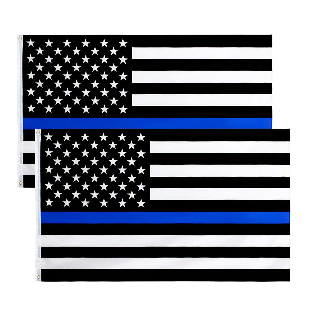 hxflag3x5 Fts Thin Blue Line American Flag - Honoring Law Enforcement Officers Flags - 2 Pack