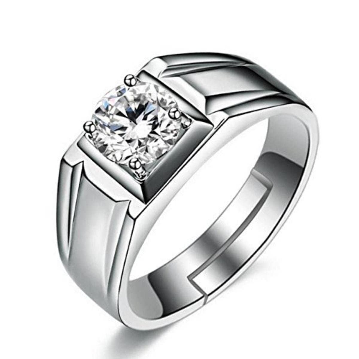 MEENAZ Ring for Men Mens couples gents Boys Boyfriend Friends American diamond AD CZ stone thumb Band Stylish proposal Adjustable Silver Finger ring Platinum combo Valentine gifts Anniversary 341 (B0CCVZ5DDC) Amazon Price History, Amazon Price Tracker