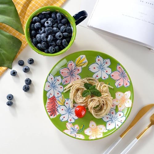 Miniatura 5 de superyes Juego de 4 platos de ensalada de cerámica floral pintados a mano, juego de platos redondos decorativos de 8 pulgadas, para ensalada,