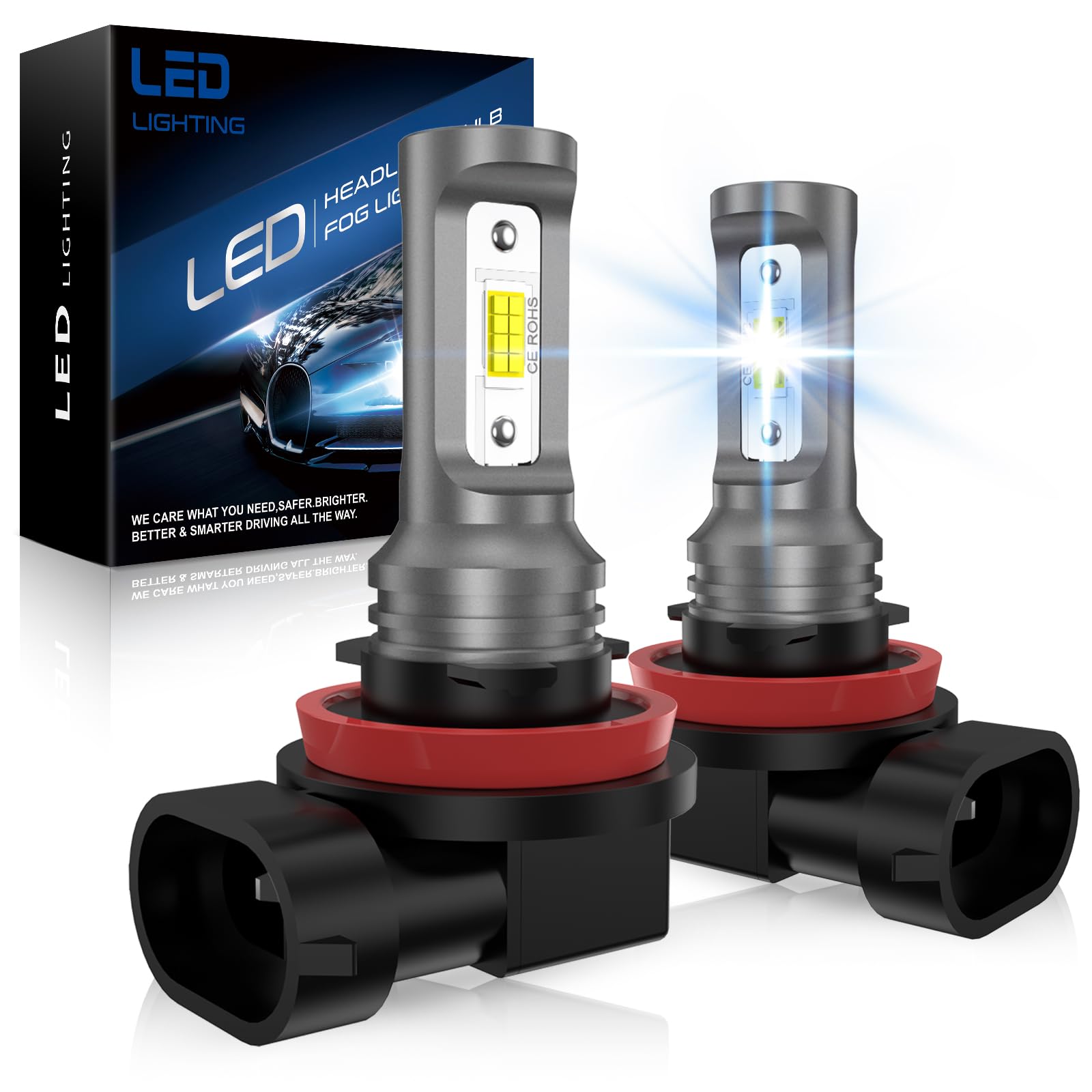 Lampadina H11 LED Per Auto, 60W 28000LM 6500K Bianco 600% Luminosità, Kit di Conversione Lampadine Abbaglianti/Anabbaglianti, Per Auto e Moto a 12V, 2 Pezzi