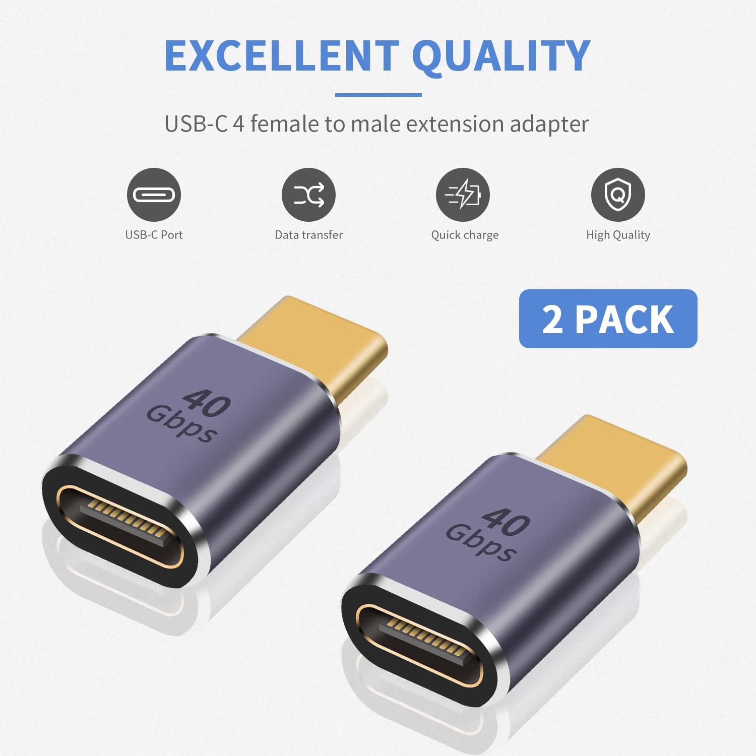 Adattatore USB C Maschio A Maschio 4.0 - 40Gbps, 100W Ricarica, Supporto 8K, 2 Pezzi - Foto 5