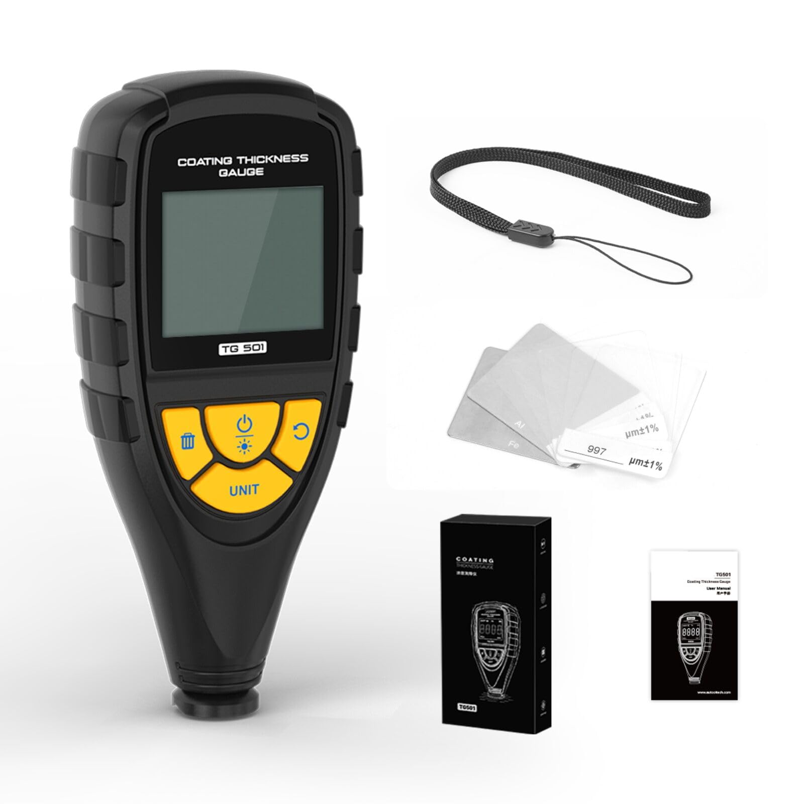 Coating Thickness Gauge TG501 Paint Thickness Gauge,Car Coating Thickness Gauge Tester with Ferrous & Non-ferrous Measurement,High Precision Sensor,80 Sets Data,Unit Switching,Auto Screen Rotation