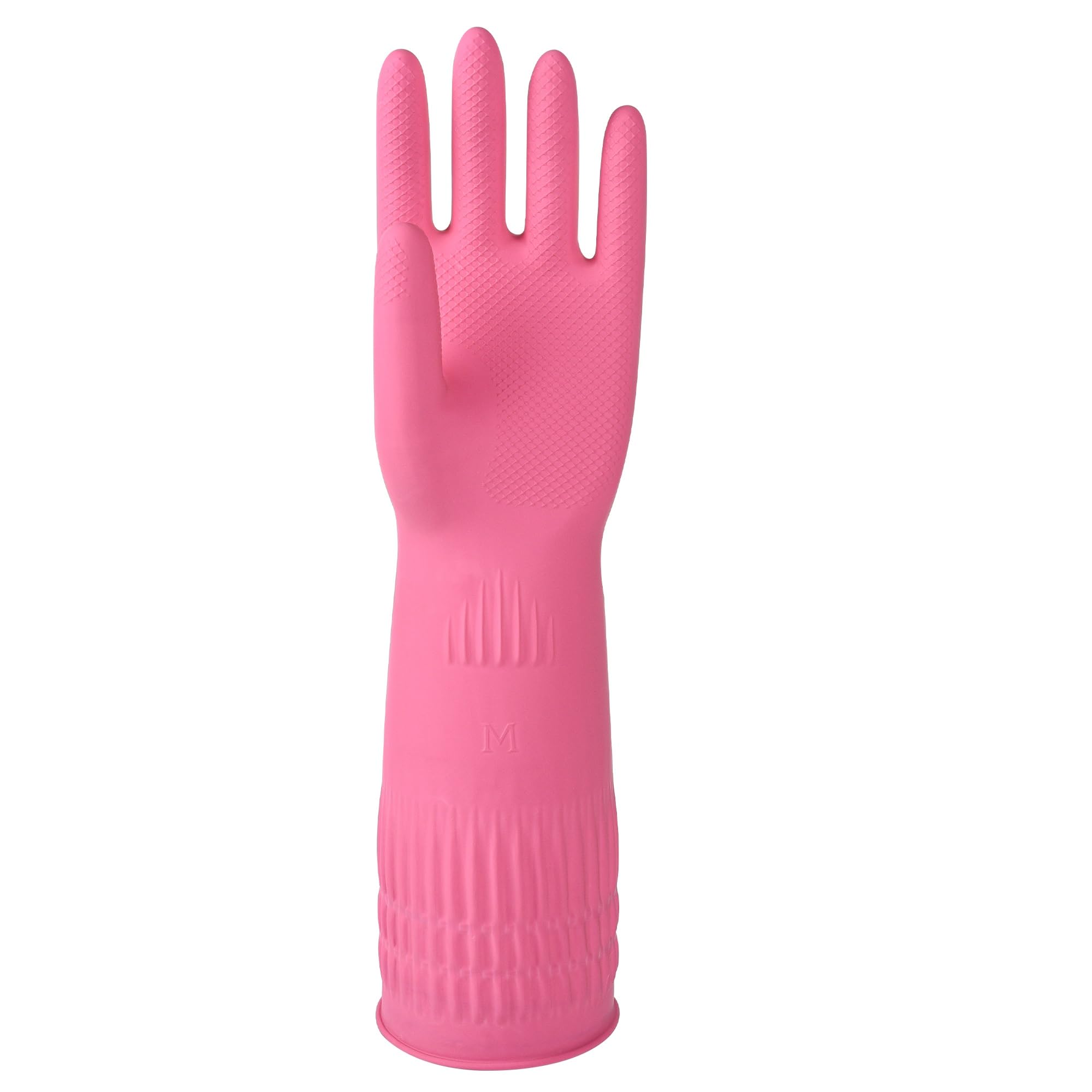 Rubber Cleaning Gloves-1 Pairs Reusable Household Dishwashing Gloves,Non-Slip Kitchen Gloves for Washing Dishes & Cleaning Works,Stretchy Breathable Dish Gloves Pink