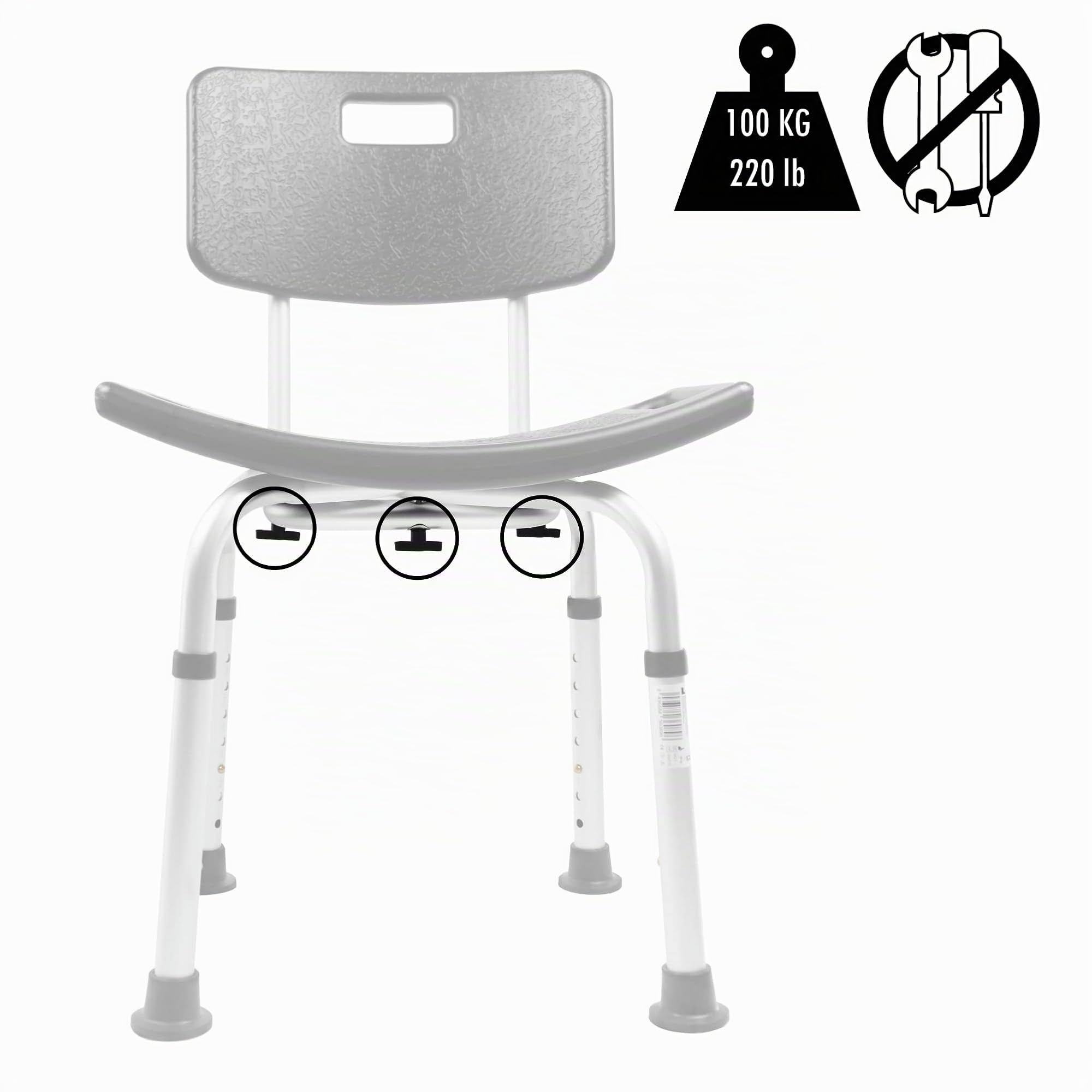 PEPE Mobility Sedia Doccia per Anziani con Schienale, Regolabile, Nera | Sgabello da Bagno Antiscivolo per Disabili, Alluminio e HDPE, 7 Altezze, Montaggio senza Utensili, Max 100 kg