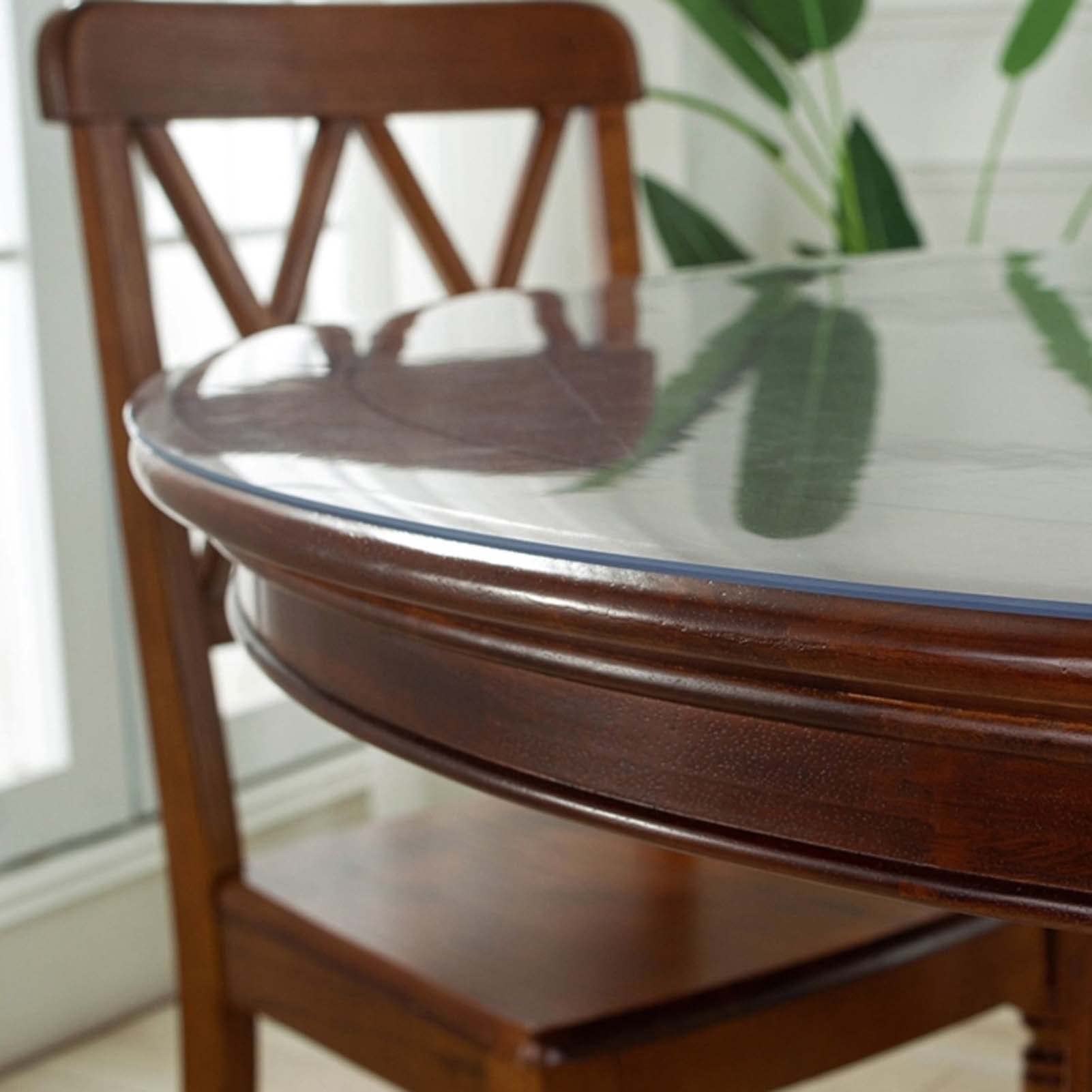 YSUEFIJO Protector de Mesa Transparente 80cm, Mantel Transparente de PVC, Mantel Mesa Antimanchas, Mantel Redondo Impermeable, Mantel de Hule, Mantel Redondo para el Hogar Falda de Mesa