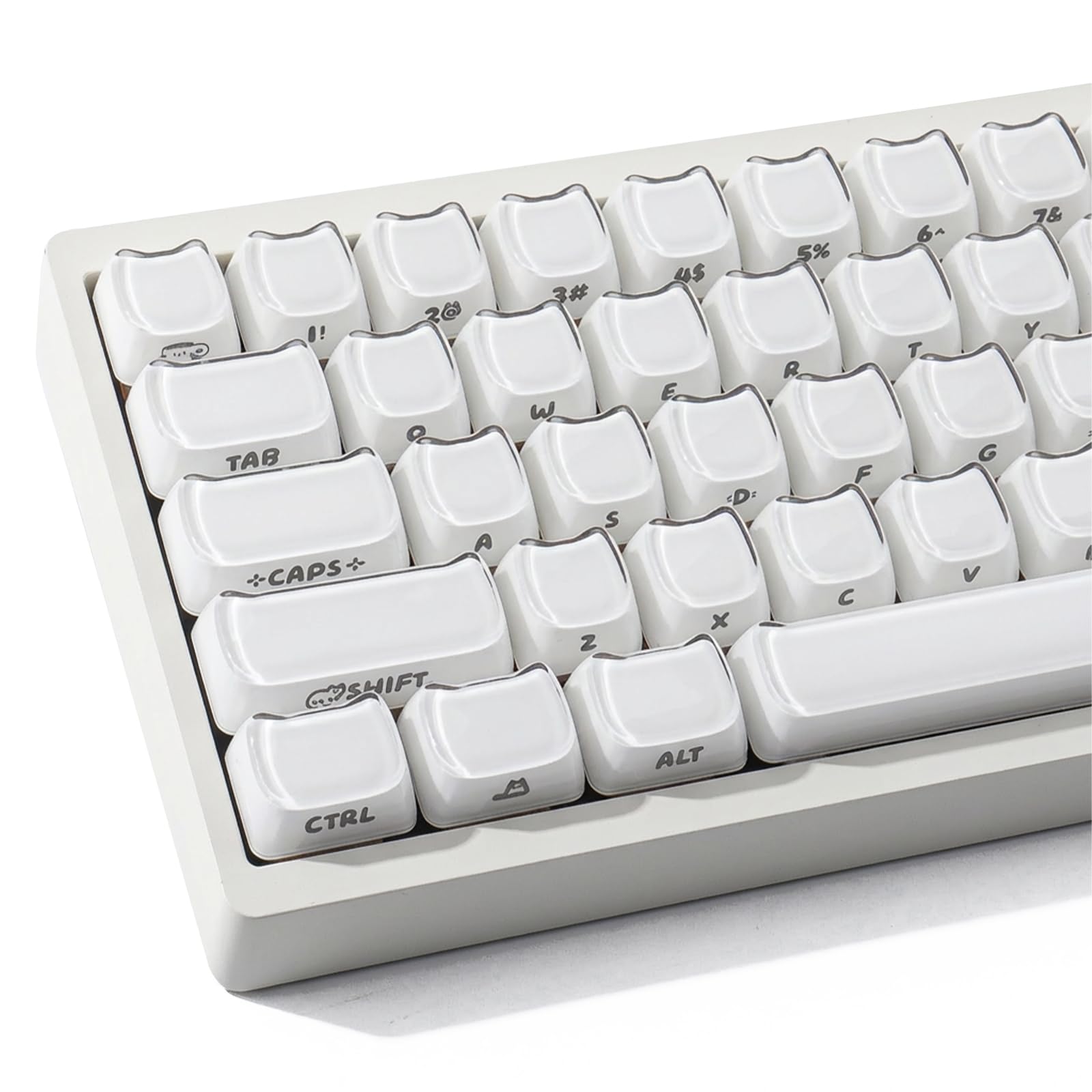 Hyekic Crystal Jelly Cat Shape Keycaps, 119 touches translucides blanches mignonnes imprimées sur le côté Mao Profile Custom Keycap pour 61/68/84/87/98/100 Cherry Gateron MX Swithes Clavier mécanique