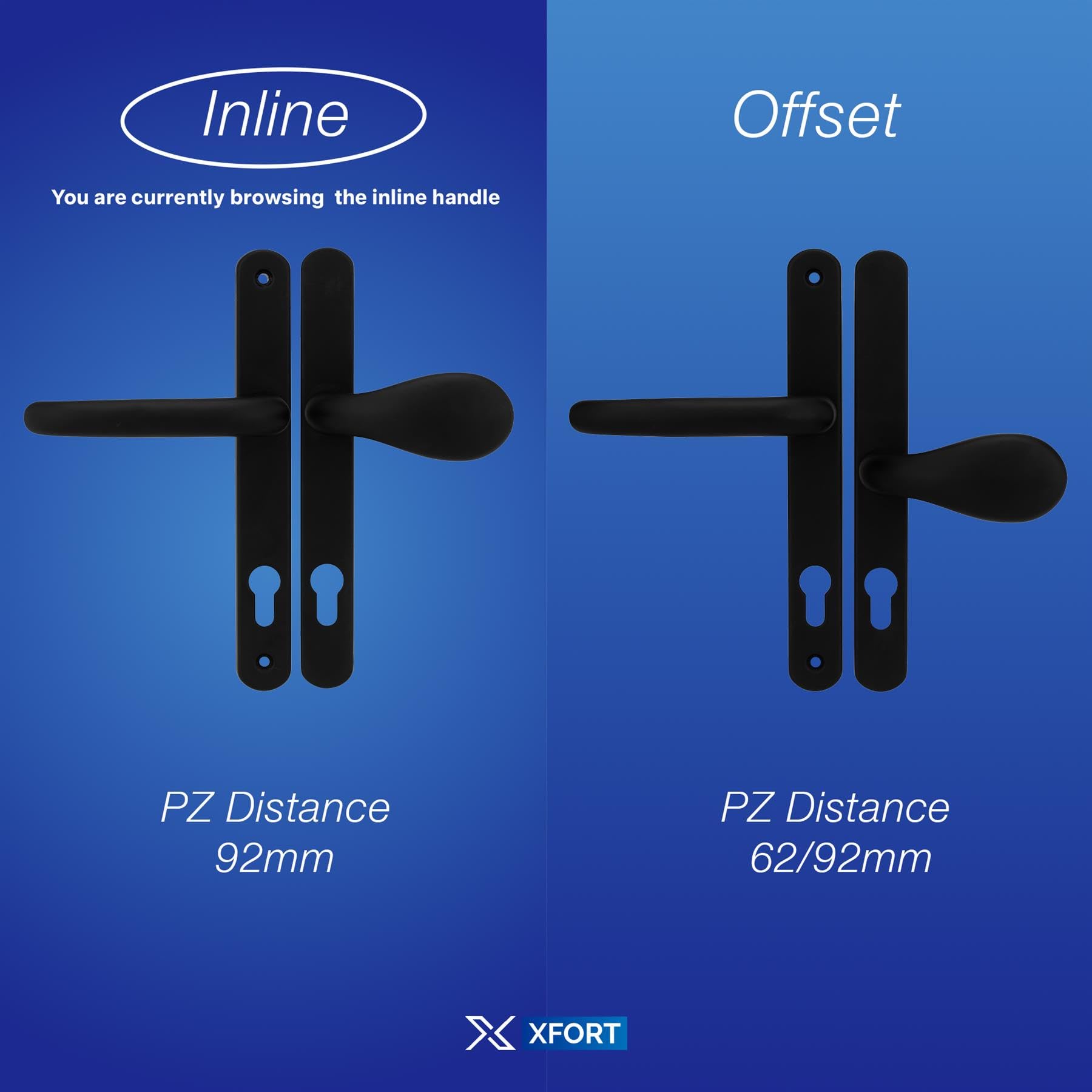 XFORT Uros Black Inline UPVC Door Handle, (PZ 92mm, Screw Hole Distance 211mm, Overall 243mm) Aluminium Lever/Pad UPVC - Image 3