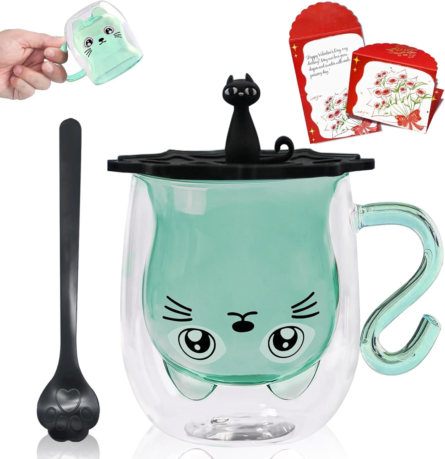 Amazon | LEEKEY ダブルウォールグラス ネコ 280ml 耐熱グラス