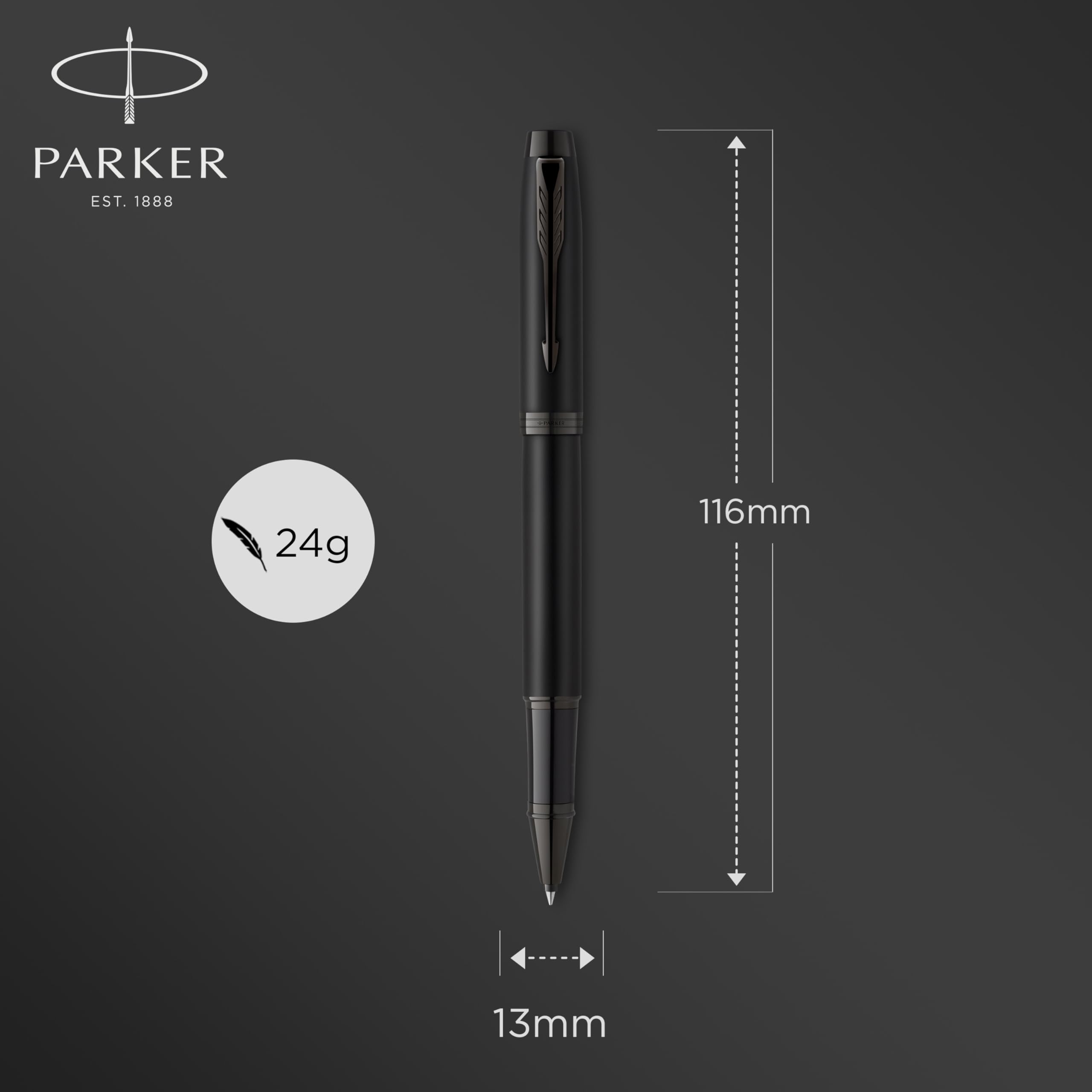 Parker IM penna roller | Nero opaco con finiture nere | Punta fine con ricarica di inchiostro nero | Confezione regalo
