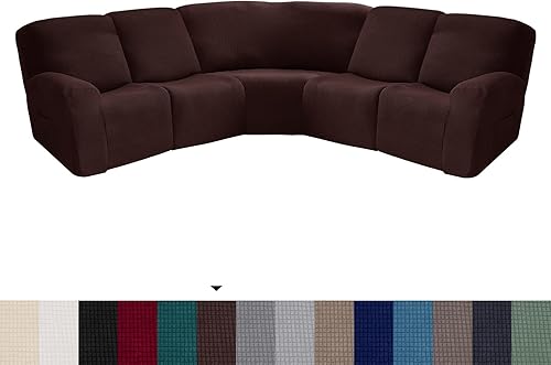 Miniatura 8 de Fundas para sofá reclinable seccional de 5 asientos, 4 plazas y 1 asiento esquinero, funda elástica para sofá reclinable reclinable en forma de L,