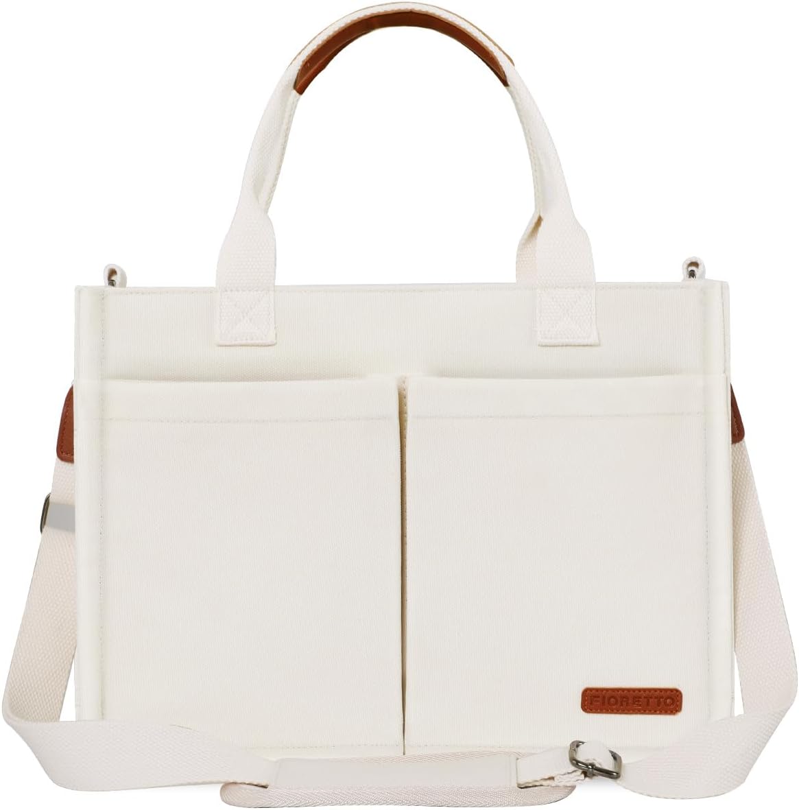 FIORETTO Womens Canvas Tote Bag Purse with Individual Compartment, Zipper Top, Reinforced Bottom & Luggage Sleeve - Image 2