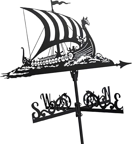 Viking Battleship Metal Weather Vane Vintage Pirate Ship Weathervane Indicador de dirección del viento para decoración de techo de jardín al aire