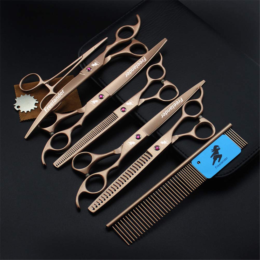DESAV Ciseaux De Toilettage De Chiens De Compagnie De 8,0 Pouces Professionnels, 5 Pcs Droits, Incurvés À La Hausse, Incurvé À La Baisse, Cisailles De Cisaille De Style Durable Pointu