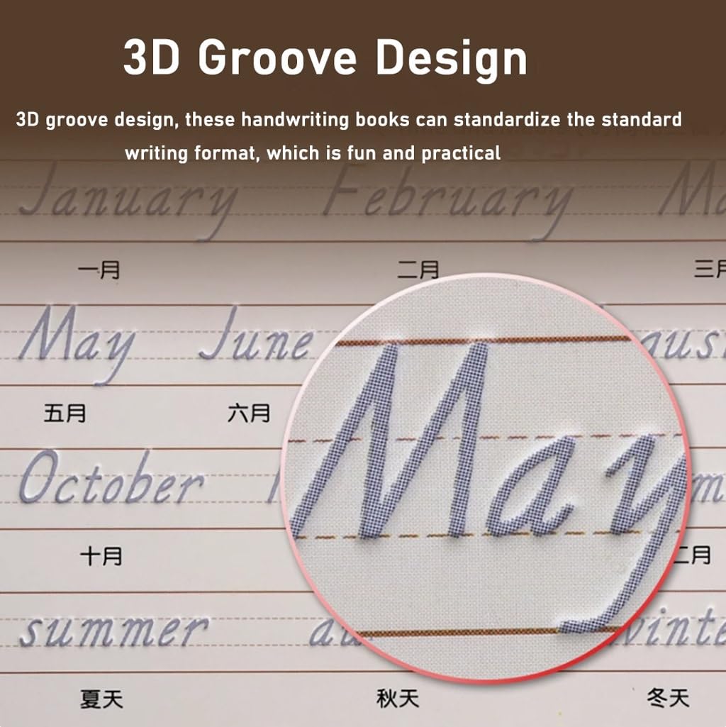 salyher 3pcs Italic English Magic Practice Copybook Reusable Groove Calligraphy Exercise Book Handwriting Training Book for Adults Kids Students Gifts - Image 3