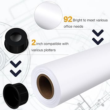 VOISEN Wide Format Paper, 4 Rolls Plotter Paper 24 In x 150 Ft