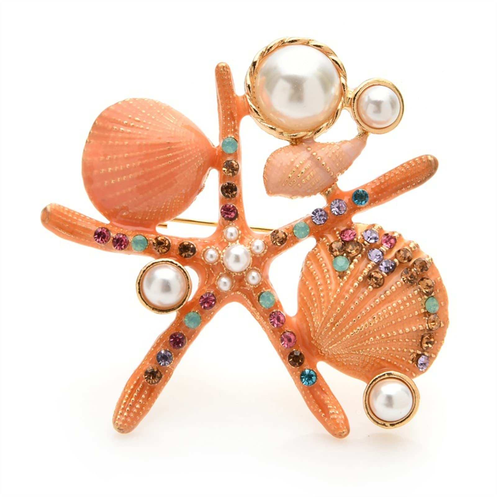 Broches para Mujer, Accesorios de Moda para Mujer, Broche de Estrella de mar esmaltado, Broche de Estrella de mar con Perlas para Mujer, Broche para Chaqueta Tipo cárdigan, broches