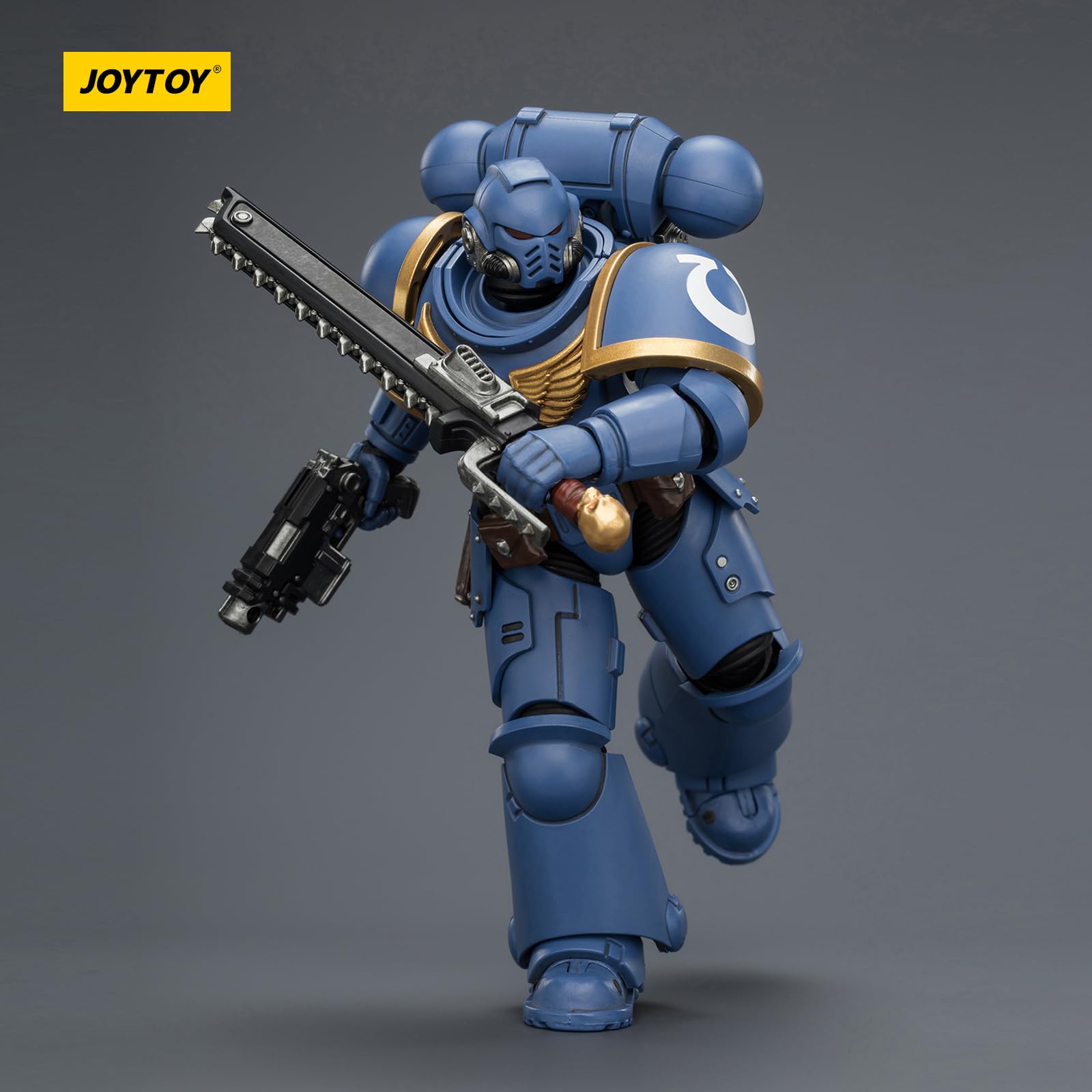 JOYTOY Warhammer 40k Ultramarines Intercesor con rifle de perno, pistola de perno y espada de cadena 1/18, figura de acción para coleccionar y mostrar modelo