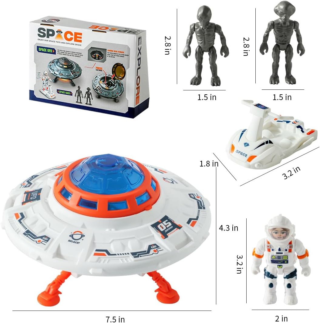 Wbzle UFO Toy Space Toy Playset with Alien and Astronaut, Spaceship Toys with Lights and Sound, Exploration Toy Set for Toddler Boys 3-5, Outer Space Birthday Gift