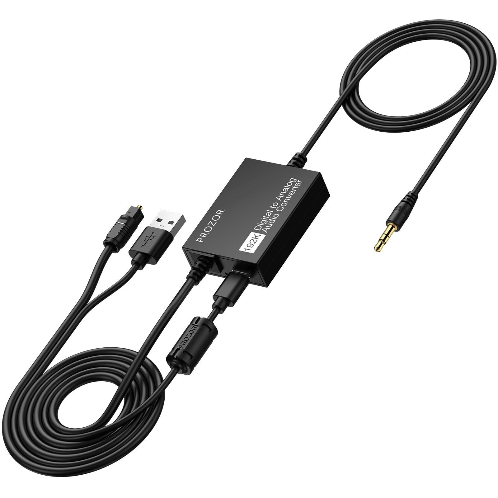 PROZOR Optical to 3.5mm Converter - 192kHz Digital to Analog Converter with Built-in Audio Amplification Chip, 2.0CH DAC SPDIF Toslink to 3.5mm AUX Adapter (Not Compatible with 5.1CH Dolby AC3)