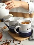DOWAN 18 oz Large Coffee Mugs, Ceramic Mug Set with Words Blessed Grateful, Easy to Hold, Stylish Texture and Glaze, Dishwasher and Microwave Safe, Thank You Gift for Family Friend, 2 PCS | with Words Blessed Grateful