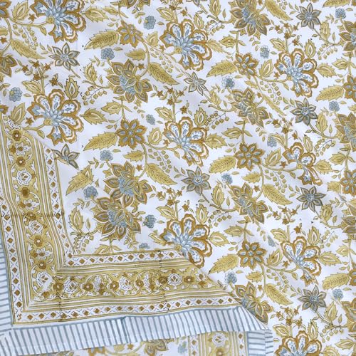 Image of TOAI Hand Block Printed Bedsheet | Bed Spread Flatsheet Bed Sheet | Pure Cotton | King Size 108 inchx108 inch | 300 TC Long Staple Cotton | 2 Reversible Pillow Covers |Autumn Leaves