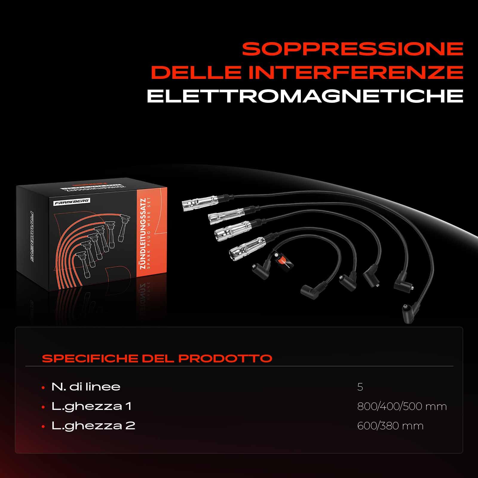 Frankberg 5x Set cavi di accensione Set cavi di accensione Benzina Compatibile con Arosa 6H1 Cordoba 6K1 6K2 Ibiza II 6K1 L.u.p.o 6E1 6X1 Polo 6N1 Replace# 030905430F