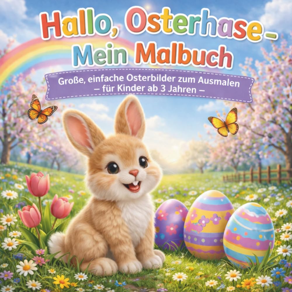 Hallo, Osterhase - Mein Malbuch | Große einfache Osterbilder zum Ausmalen: Für Kinder ab 3 Jahren Kreativer Malspaß | Einseitig bedruckt zum Ausmalen, Ausschneiden und Verschenken