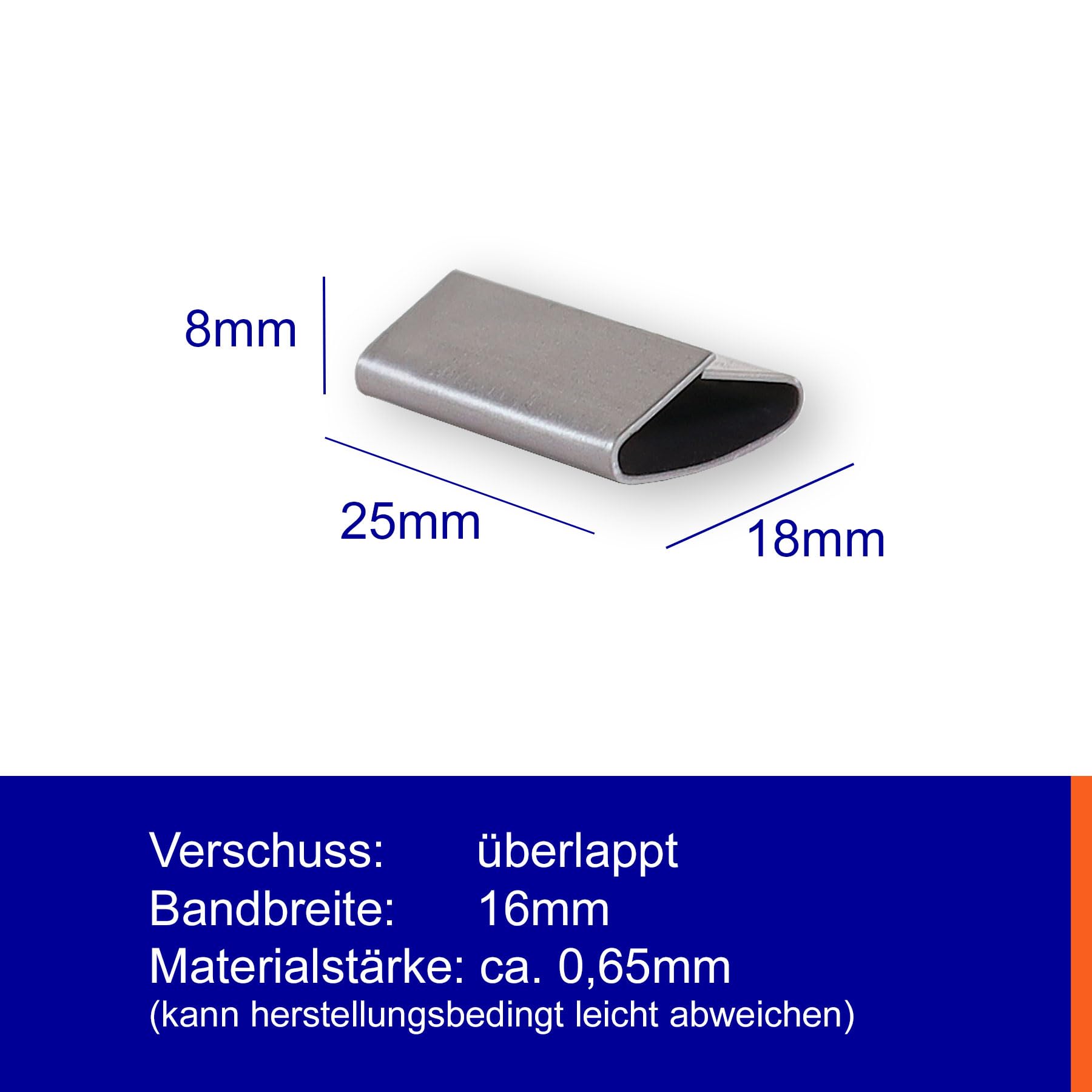 500 Stück FP 16 Verschlusshülsen 16 mm | verzinkte Stahlverschlusshülsen mit überlappten Schenkeln | zuverlässiger manueller Verschluss für schwere, starre oder runde Packgüter