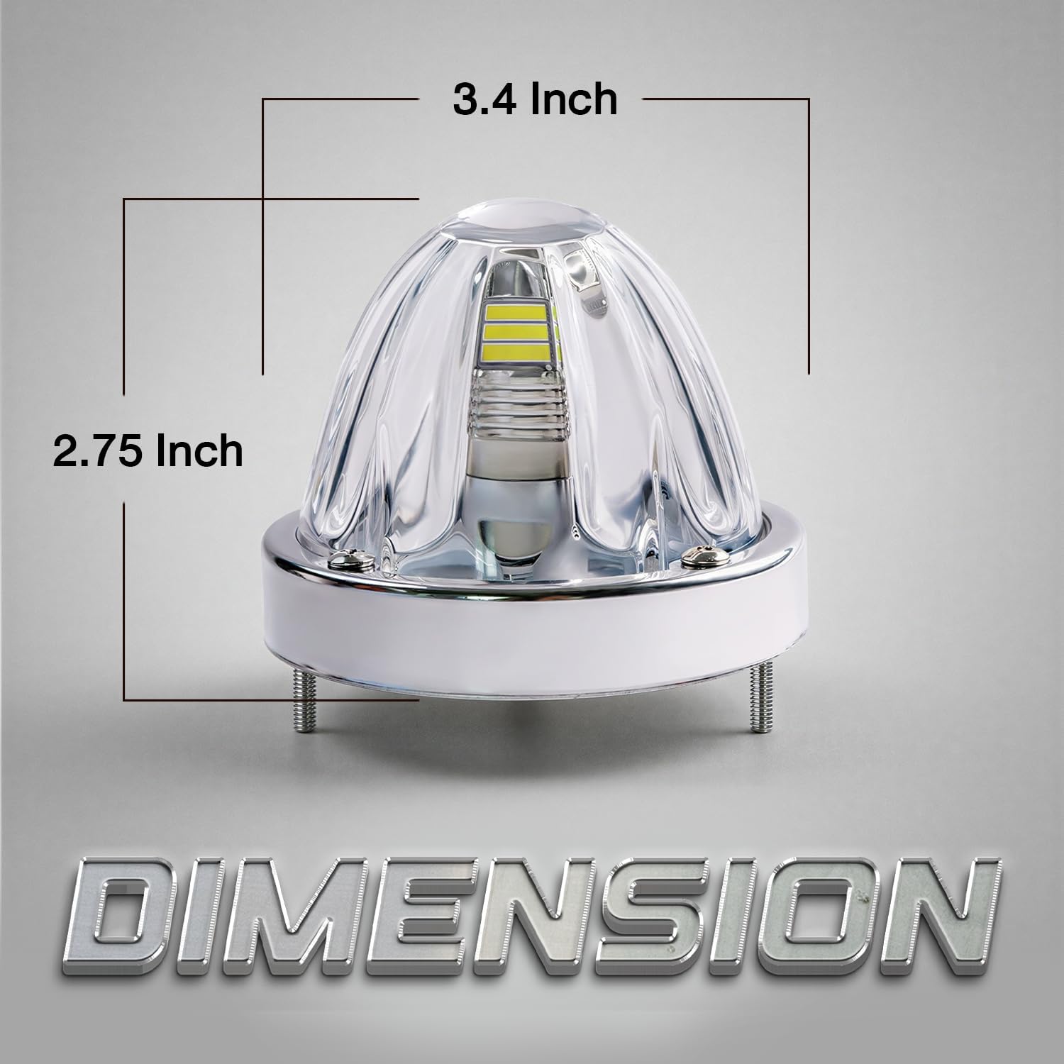 MADCATZ 2 Pcs of White Glass Lens 15LED Watermelon Lights w/High & Low Lighting Side Marker Lamp with Stainless Steel Bezel 12V DC for Semi Truck, Trailer, Bus, Pickup