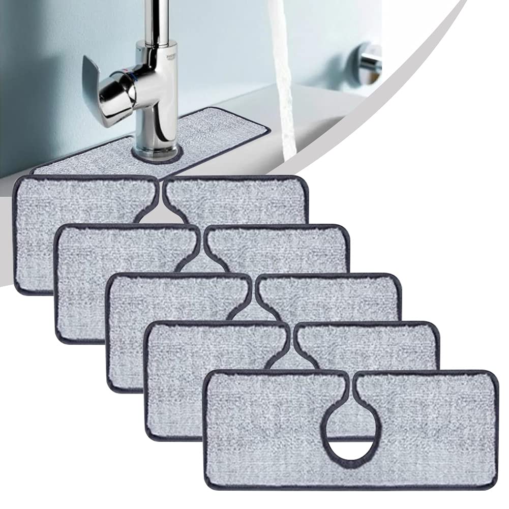 5Pcs Faucet Absorbent Mat, Microfiber Cleaning Cloth Pads, Faucet Wraparound Splash Catcher Drying Pad for Kitchen Bathroom Faucet Counter Sink Water Stains Prevent