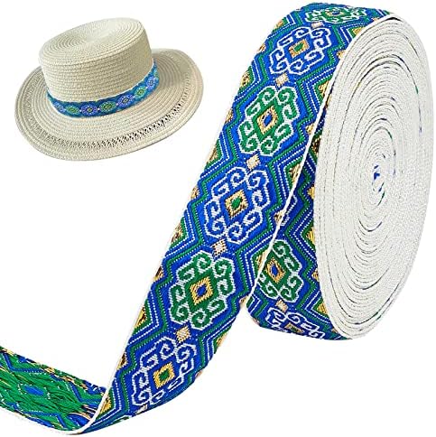FINGERINSPIRE 7.7 Yard Jacquard Ribbon Trim Royal Blue 1 Inch Wide Embroidered Sewing Trim Metallic Vintage Woven Trim Fabric Tapestry Fringe for DIY Clothing Accessories Embellishment Home Decor