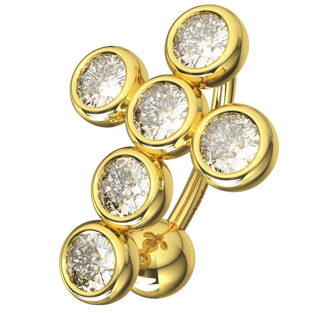 Piercing para ombligo de oro amarillo macizo de 14 quilates con circonita cúbica y cruz de cruz - Joyería de ombligo de 14 quilates - Piercing para el ombligo de calibre 14, 14 Gauge -