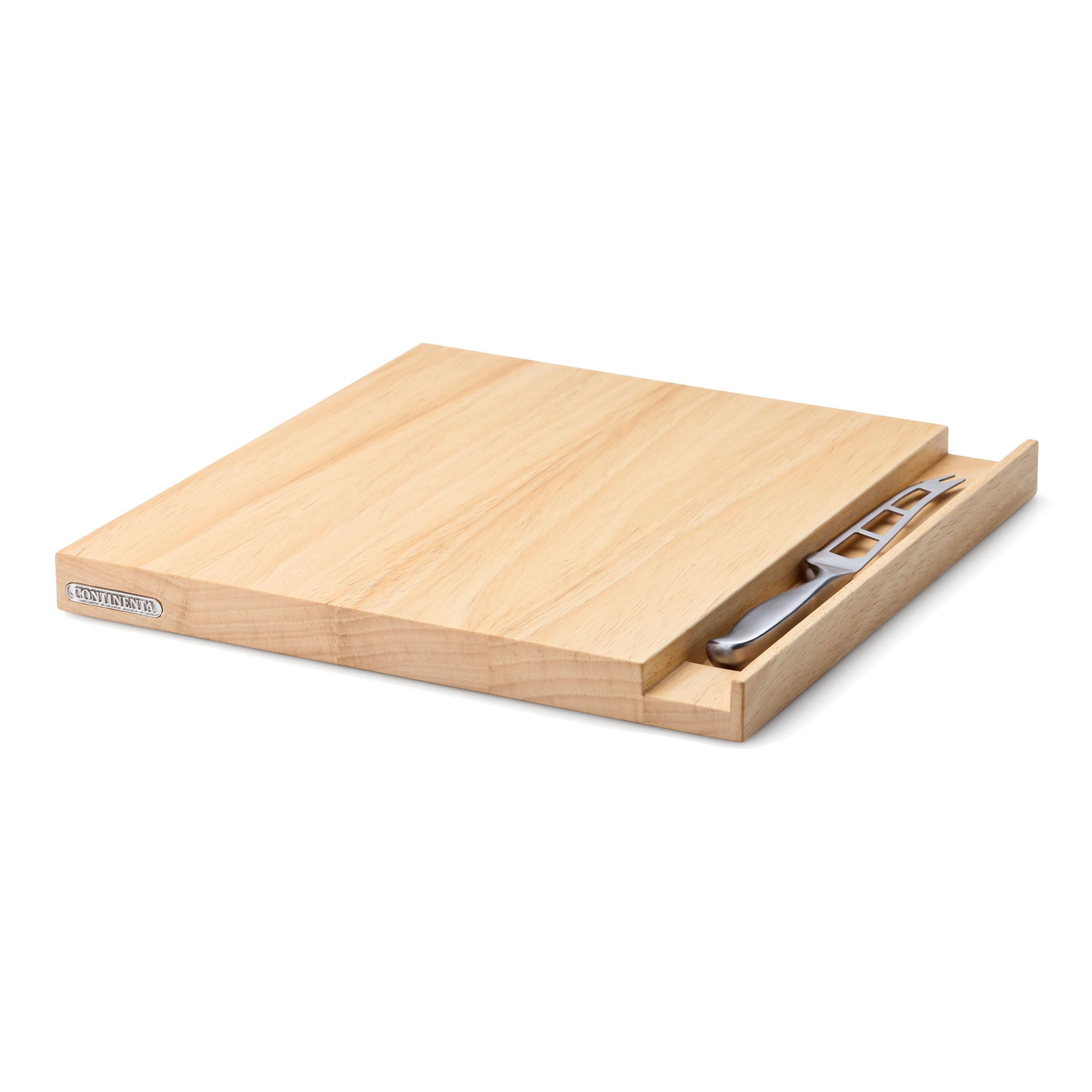 Continenta Fromage Planche à découper avec Couteau à Fromage Planche à Fromage en Bois de Caoutchouc, Taille : 30 x 30 x 2,5 cm