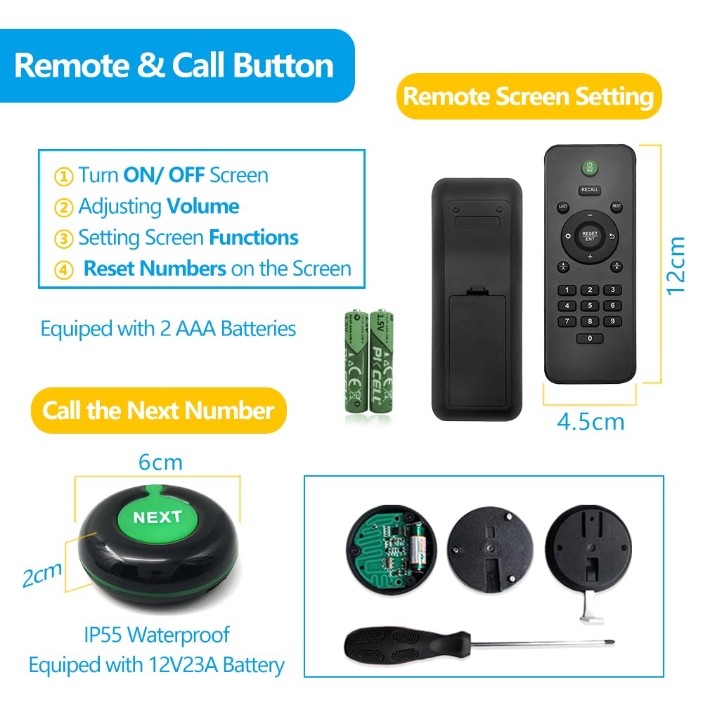 Kit Eliminacode Digitale Completo (000-999) | Chiamta Numeri Fila 3 Cifre per Coda | Display +Telecomando +Chiocciola +1 Rotolo +3 Pulsanti | Per Negozio,Supermercato,Banco,Gastronomie,Ambulatoro