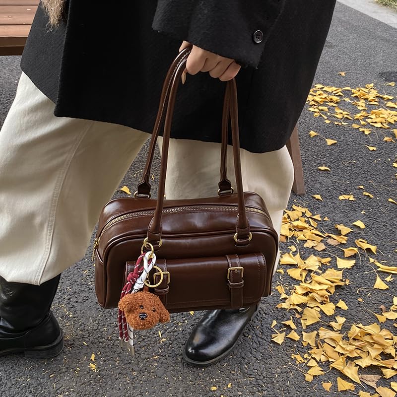 Leather Retro Shoulder Bag for Women with Pendant Casual Purse Tote Handbag Shoulder Tote Handbag Satchel Handbag for Work Tr3