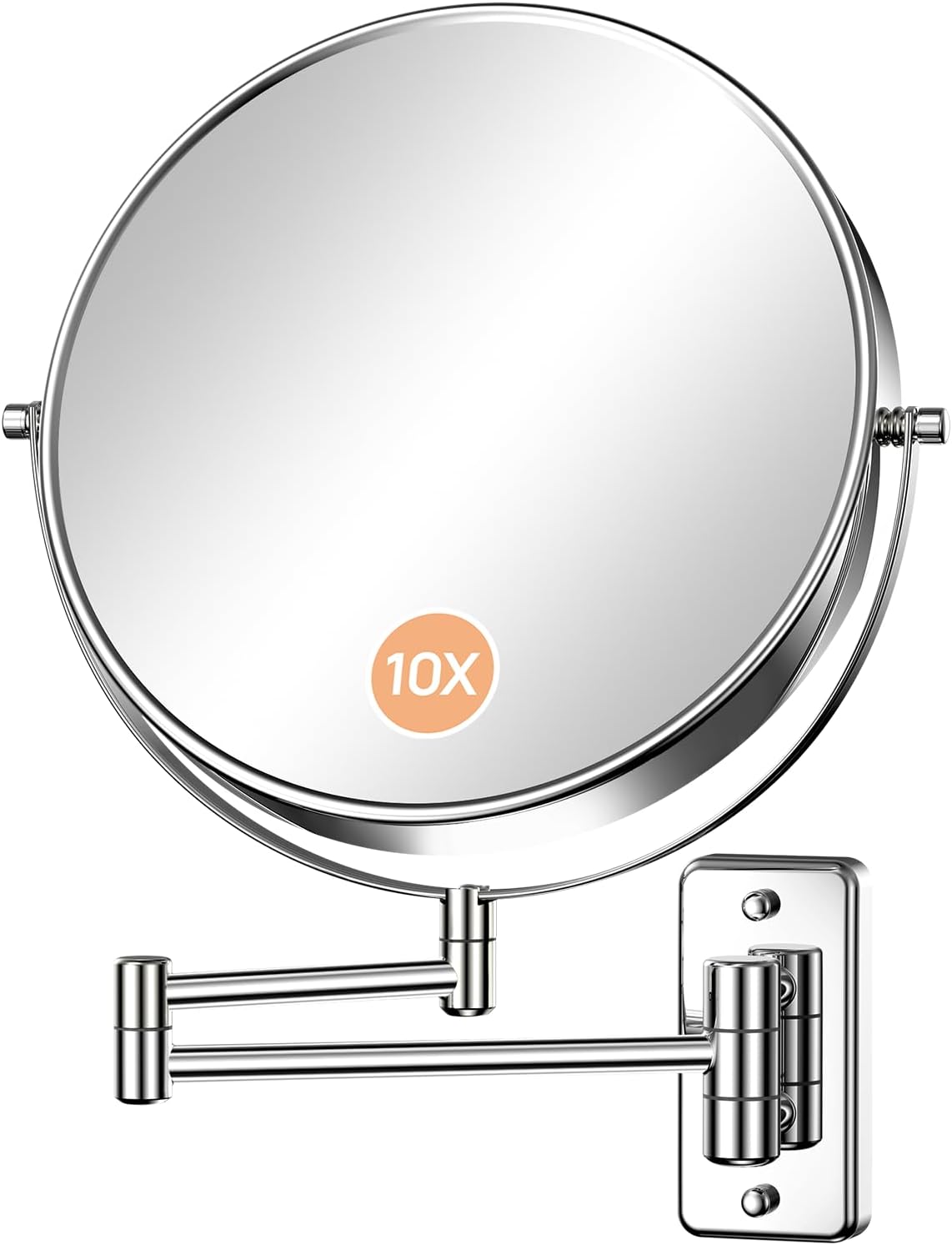 Gospire 9 Inch Extra Large Wall Mounted Mirror with 1X/10X Magnification, 360° Swivel & Extendable, Chrome Polished Finish for Bathroom Vanity, Shaving & Makeup (Men & Women)