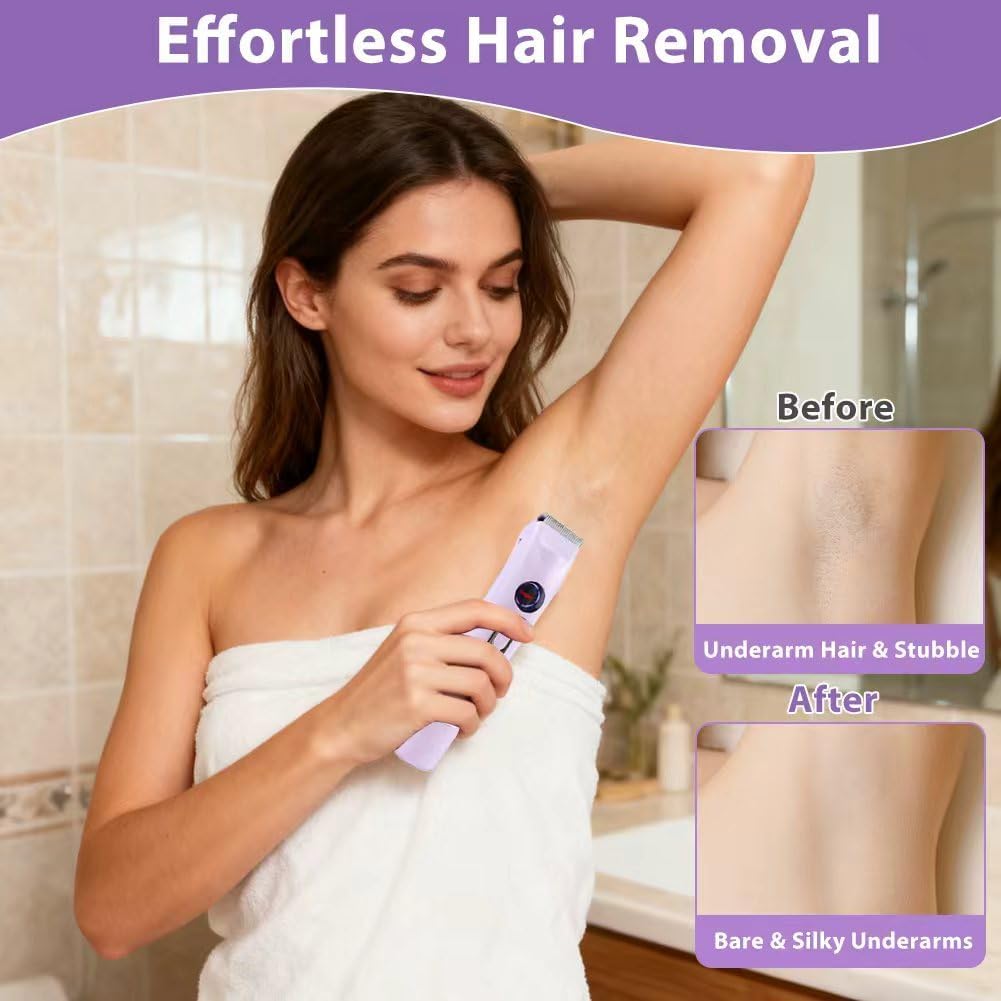 Abnaok 4-in-1 Electric Razors for Women, Cordless Electric Razors for Body Hair, IPX7 Waterproof Bikini Shaver with Replaceable Blade Heads & LED Display for Face/Underarm/Leg