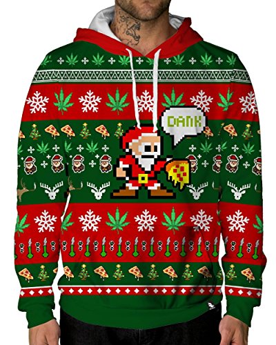iHeartRaves Happy Ganja Weed Christmas Premium All Over Print Hoodie (X-Large)