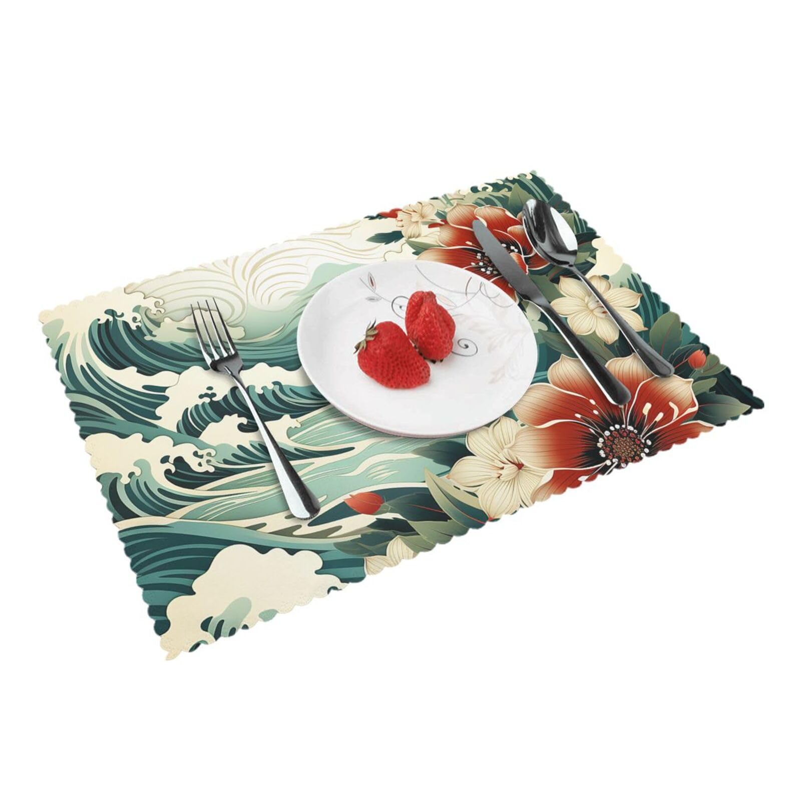 Placemats Set of 4 Heat Resistant Woven Place Mats for Dining Table Waves Placemats Washable Wipeable PVC Table Mats Indoor/Outdoor Place Mats for Party Kitchen Decor 30x45 cm