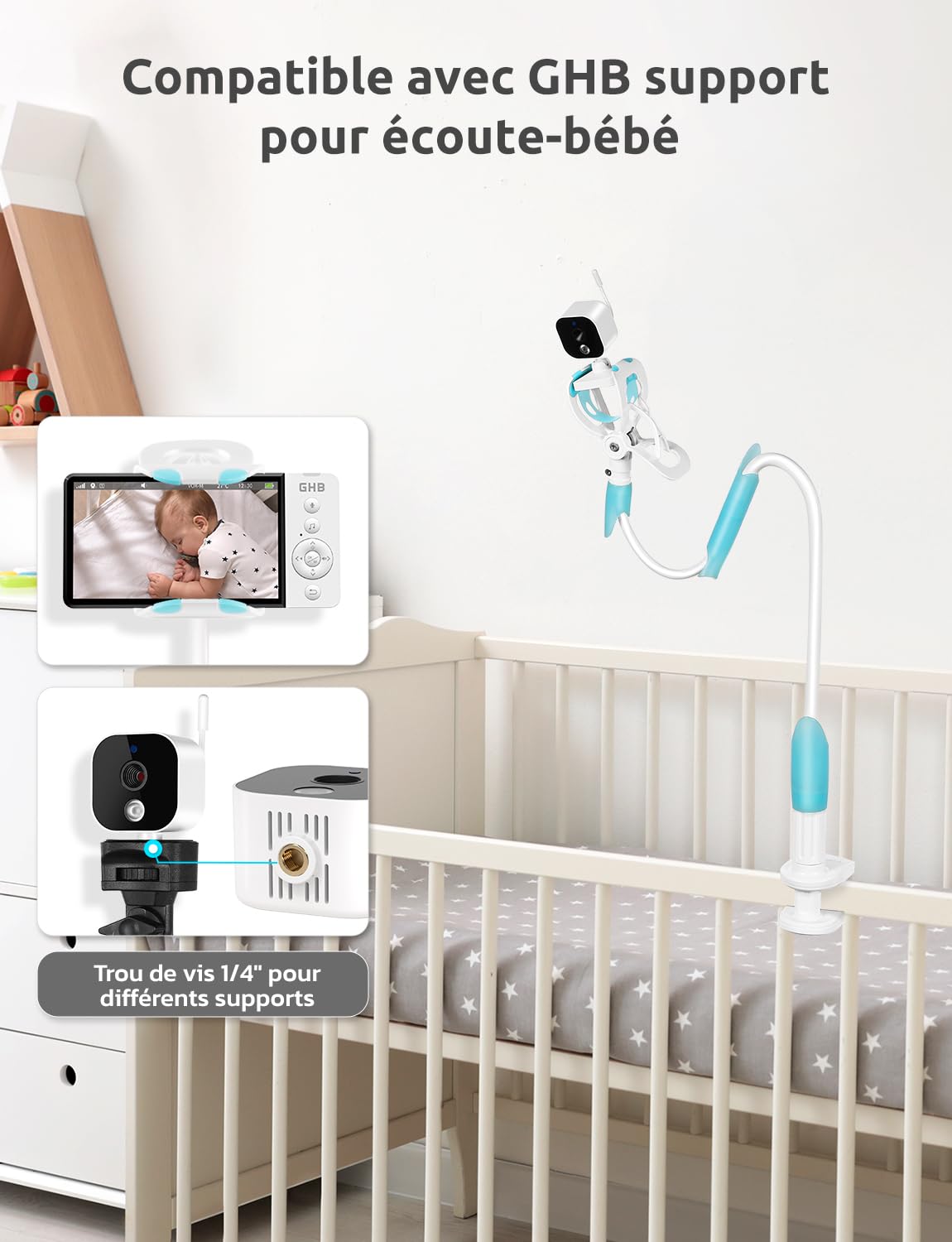 GHB Babyphone Camera 5" sans WiFi Capteur de Température Vision Nocturne