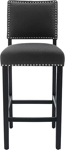 Miniatura 7 de KCC Juego de 2 taburetes de bar de 29 pulgadas, tapizados para islas de cocina, borde de cabeza de clavos, color gris