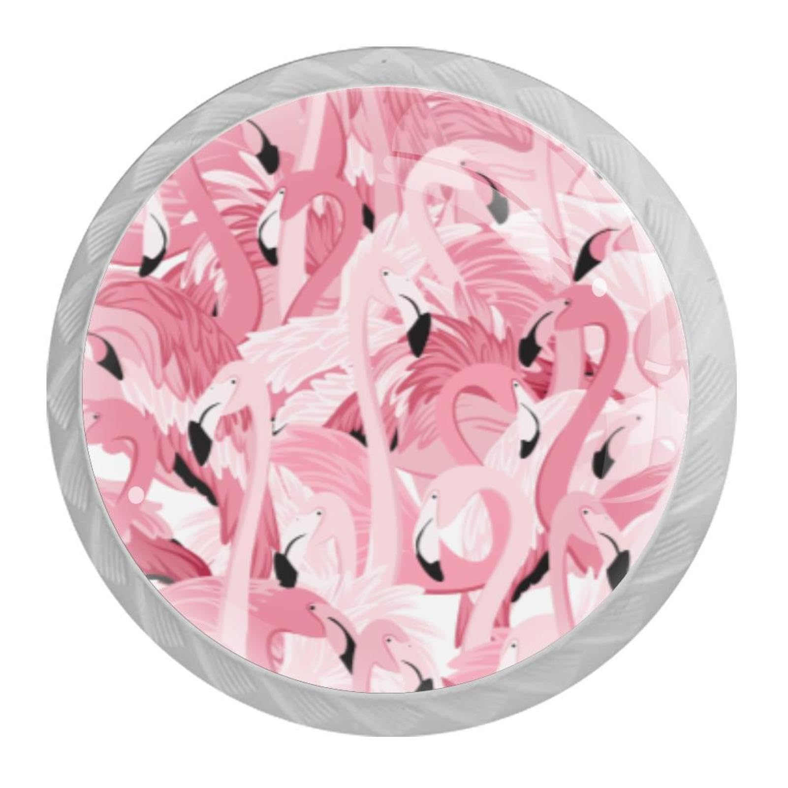 Tqmspg 4 Pieces Drawer Pulls Pink Flamingos Door Knobs Dresser Handles for Kitchen Wardrobe Cupboard Hardware Furniture