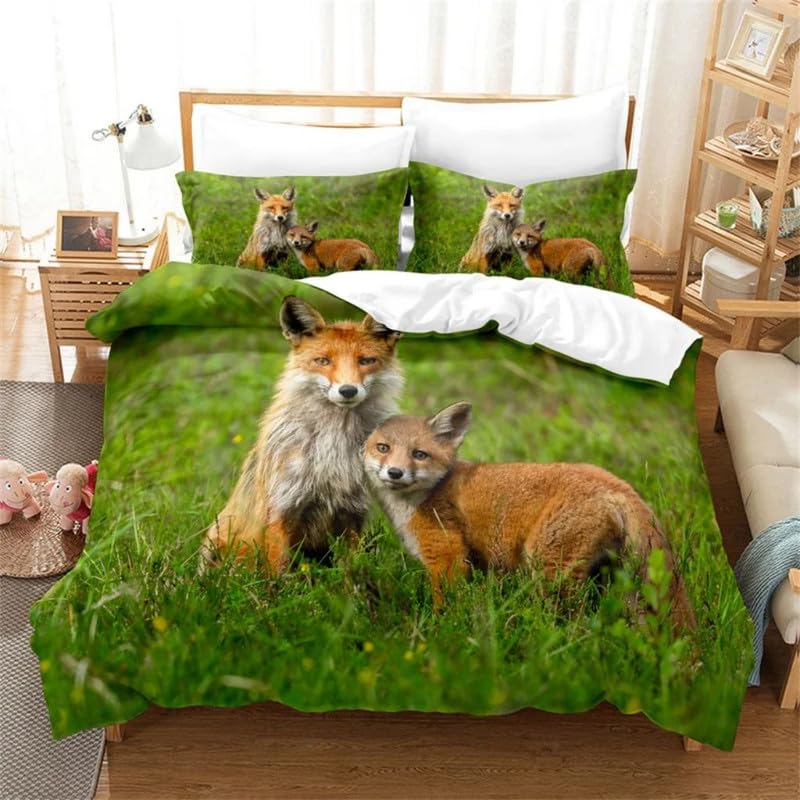 Cadeau personnalisé garçons filles : housse de couette renard vert et sa taie 65x65 cm