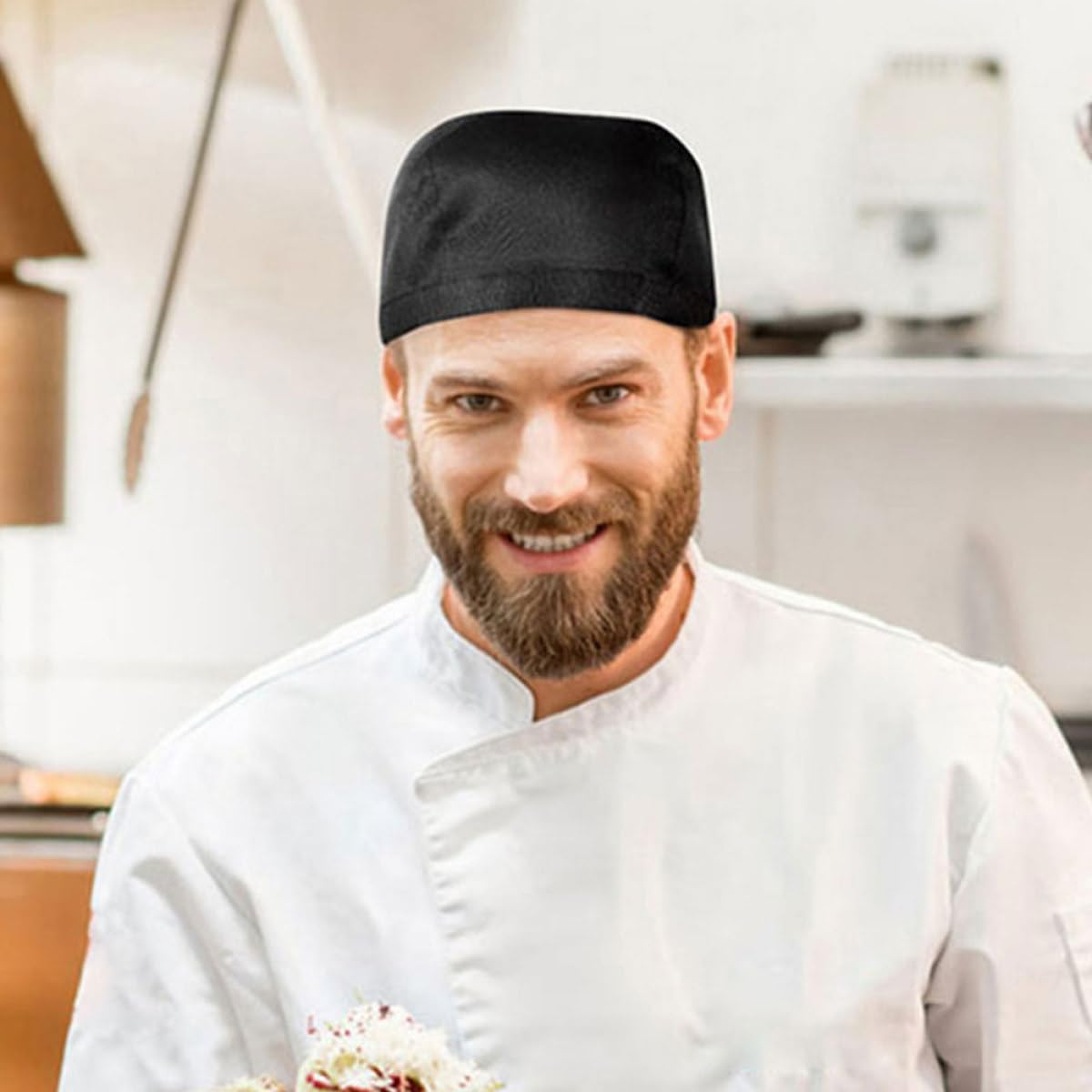 Lurrose Cappello da Chef Nero 10 Pezzi in Cotone, Semplice