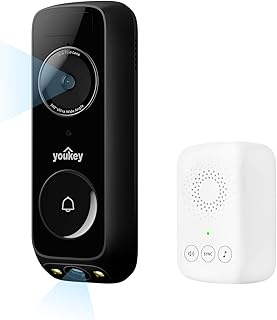 youkey Timbre inalámbrico con timbre, sin cargo mensual, timbre de video 2K con doble cámara, AI + radar + detección PIR, WiFi 6 de 2.4/5 GHz, conversación bidireccional, visión nocturna a color