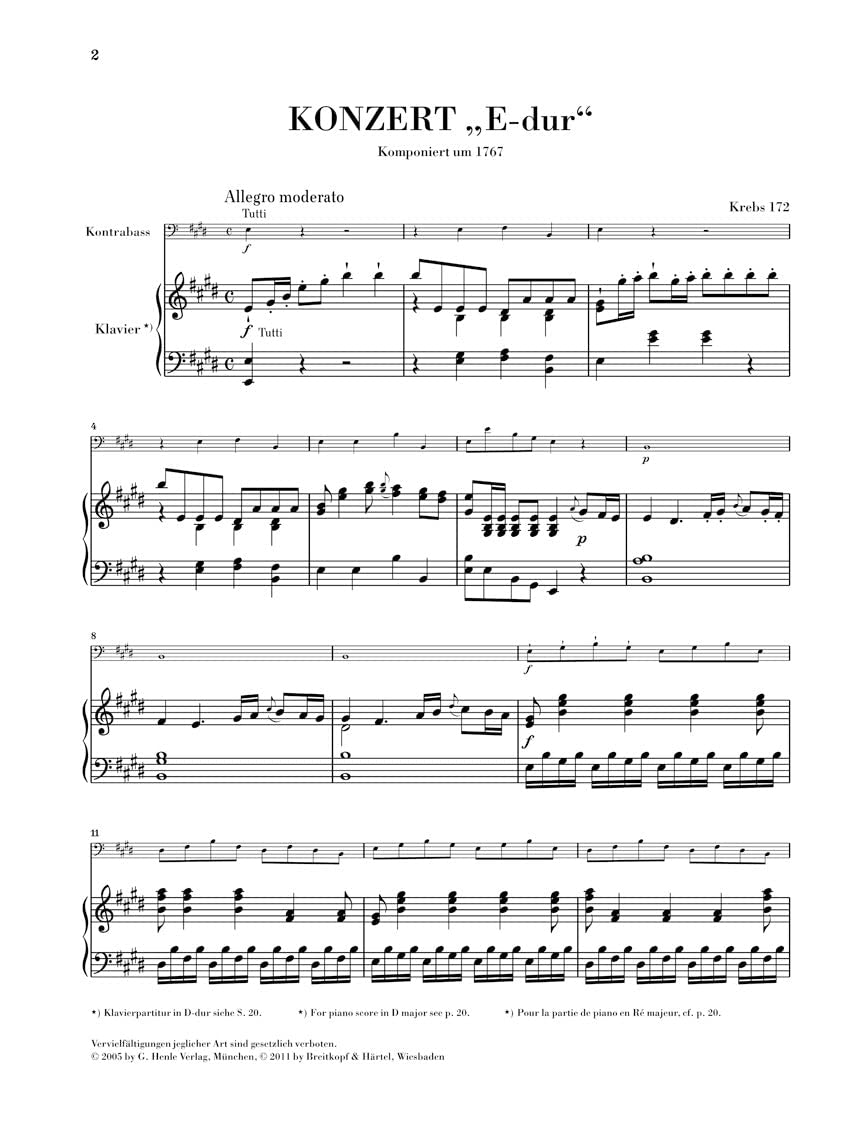 Double Bass Concerto E-Major Krebs 172 - Double Bass and Piano (Multilingual Edition) - Image 3