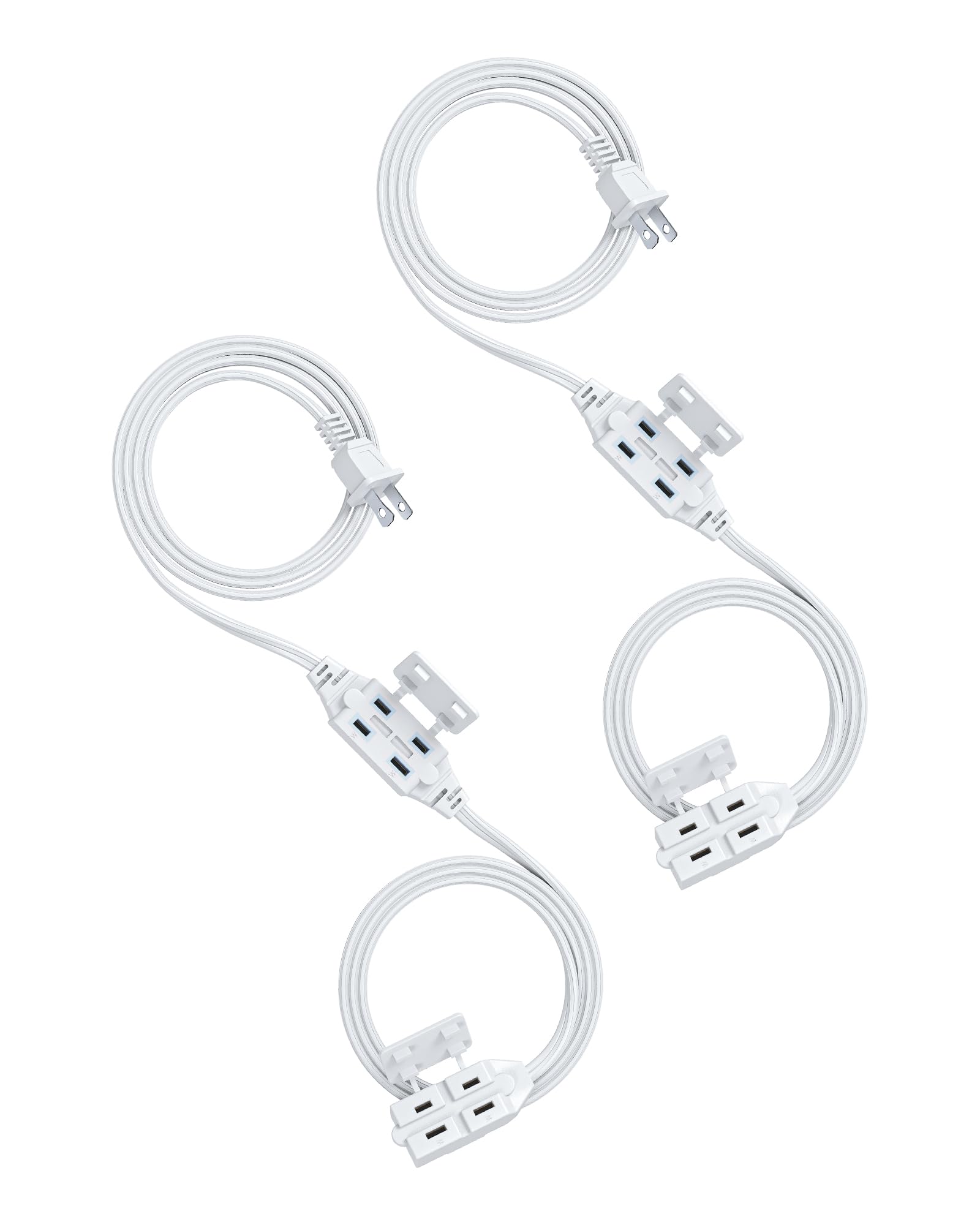 DEWENWILS 2 Prong Extension Cord 6 Ft, 3FT + 3FT Indoor Extension Cord, 2 Groups 3 Polarized Outlets with Safety Cap Protect for Home Office, White, 16/2 SPT-2 ETL Listed, 2 Pack