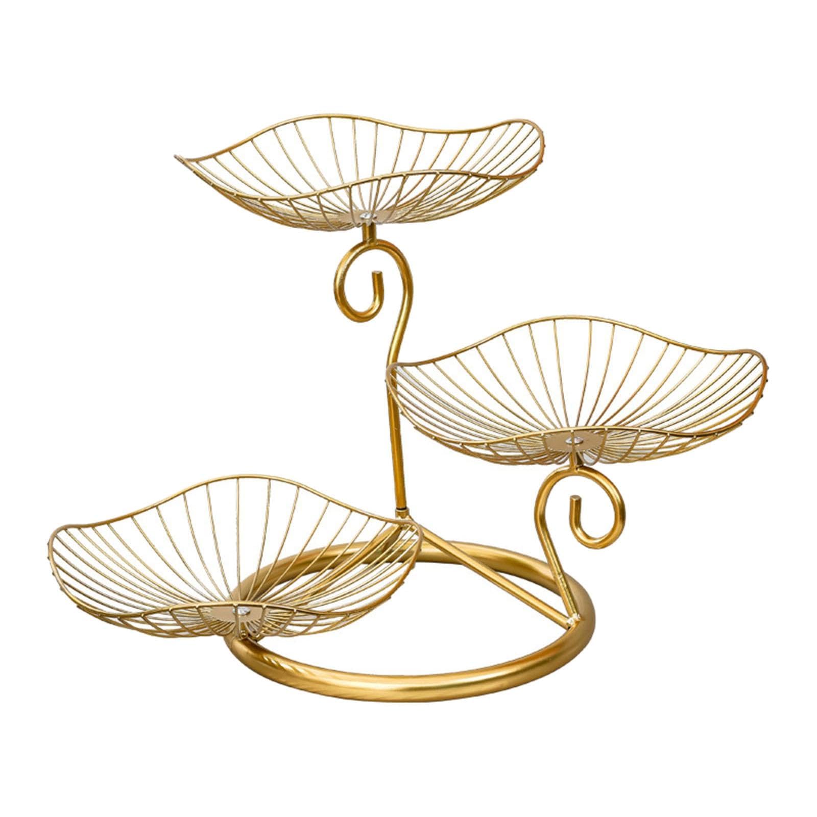jiingekk Decorative Gold Metal Snacks Tray Ventilated Base Elegant Table Setting Gold Decors