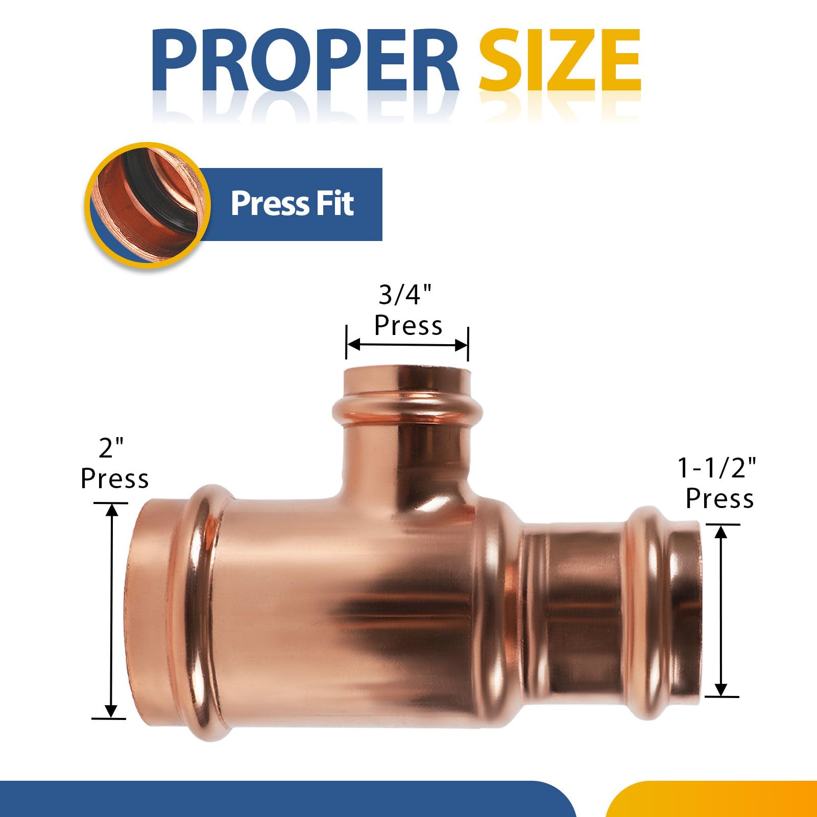 Paquete de 50 Conectores en T reductores de Cobre GUOFIS, 2" P x 1-1/2" P x 3/4", Conector en T Reductor de presión para plomería, derivación de transición de tamaño de tubería de Tres vías
